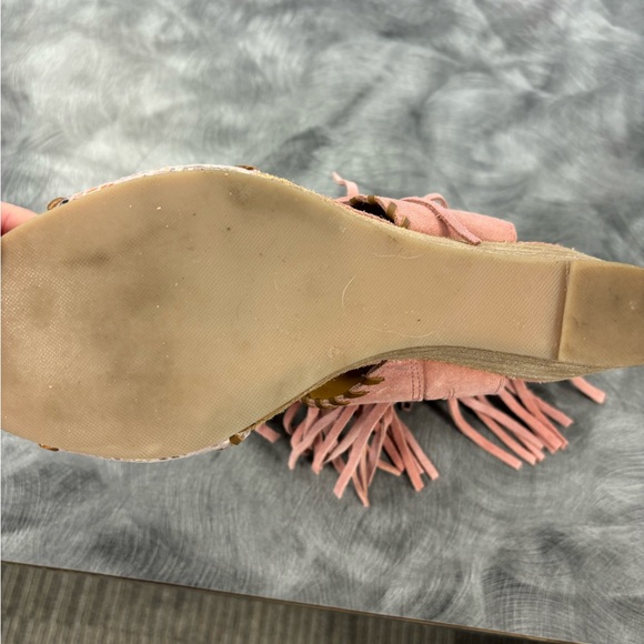 Naughty Monkey Leather Upper with a tooled toe strap and fringe ankle Wedge Shoe - Picture 5 of 8